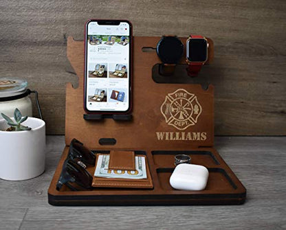 Wooden Docking Station, Personalized desk organizer, Nightstand Docking Station, Unique holiday gift, Wood docking station, Birthday Gift, Gift for Men, Anniversary Gift, Fathers Day Gift - WoodArtSupply