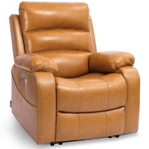 EONIX Power Zero Wall Hugger Power Recliner Chair for Small Space RV Living Room,Power Recliner with Massage and Heat, USB & USB-C Charging Ports, SXXY003992, Saddle Brown