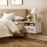 IGERI Floating Nightstand with Drawer for Wall Mounted Hanging Rattan Night Stand Bed Side Tables Wooden End Table Small Boho Dressers Farmhouse Shelves for Bedroom IGERI