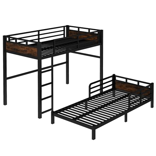 Twin XL Over Twin XL Bunk Bed with Headboard and Full Length Guardrail, Separable Bunk Bed, Heavy Duty Bunk Beds Can Turns Into Loft Bed and Platform Bed, Black Bellemave