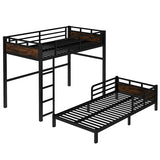 Twin XL Over Twin XL Bunk Bed with Headboard and Full Length Guardrail, Separable Bunk Bed, Heavy Duty Bunk Beds Can Turns Into Loft Bed and Platform Bed, Black Bellemave