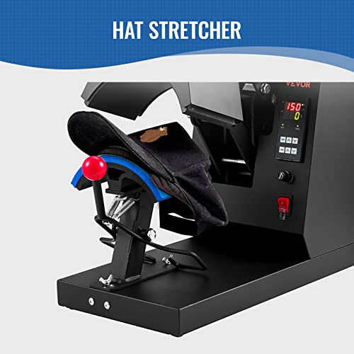 VEVOR 4-in-1 Hat Heat Press, 6x3inches Heating Platen Cap Heat Press Machine, Sublimation Transfer Hats Caps, LCD Digital Control with Four Replaceable Heating Pads (6x3/6.7x2.7/6.7x3.8/8.1x3.5) VEVOR