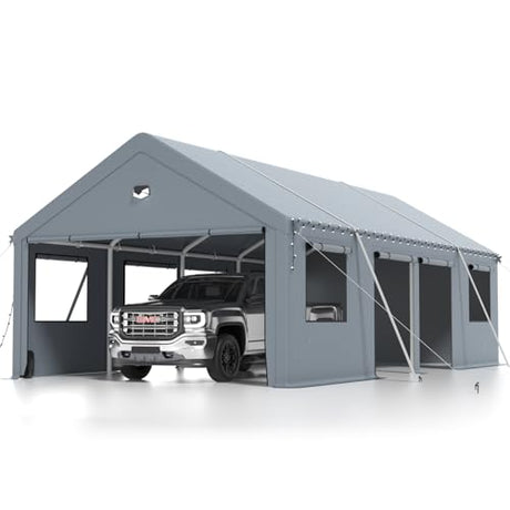 Carports 13X25 Heavy Duty，Portable Car Port Garage，Carport Canopy with Side Doors，Outdoor Car Shelter All Weather Sannwsg