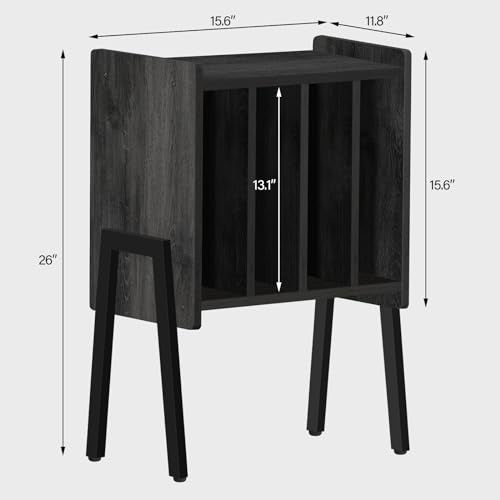 TUTOTAK End Table with Vinyl Holder Display Shelf, Record Player Stand, Record Storage Table, Side Table, Turntable Stand, Nightstand, Charcoal Grey TB01BY045 TUTOTAK