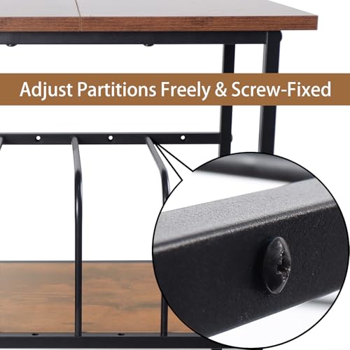 FiloxeniaOasis Record Player Stand with 4 Adjustable Dividers, Vinyl Record Storage Holds 200 LPs, 3 Layer End Table, Multi-Functional Record Player Table for Home, Rustic Brown FiloxeniaOasis