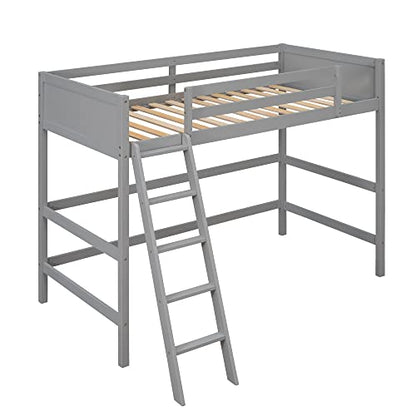 Harper & Bright Designs Grey Twin Loft Bed Frame with Angle Ladder and Full-Length Guardrails for Kids and Teens - WoodArtSupply