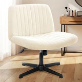 NEO Chair Criss Cross Chair No Wheels Armless Cross Legged Office Desk Wide Comfy Vanity Makeup Chair Adjustable Computer Task for Home Office Fabric (Beige) NEO CHAIR