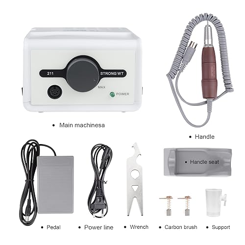 Electric Nail Drill Art Polisher Machine 65W Strong Max 211 for Acrylic Nails 35000RPM Manicure Tools Lab Jewelry Jade Wood Carving Tool Grinder (120 Red Handle) OUBO