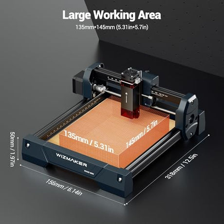 WIZMAKER Laser Engraver Machine, 2.5W Laser Engraver, Spot Size 0.04mm, Engraving Speed 12000mm/min, Supports WiFi/Hotspot/USB, Suitable for Wood, Leather, Acrylic, and Glass Materials WIZMAKER