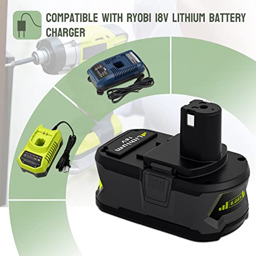2 Pack 6.0Ah P108 18Volt Replacement Battery Compatible with Ryobi 18V Lithium-Ion Battery P109 P107 P105 P104 P103 P102 P190 (Green) Boetpcr