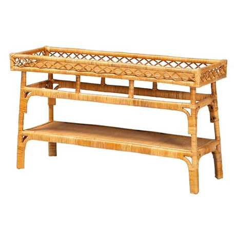 Bali & pari Savitri Modern Bohemian Natural Rattan 2-Tier Console Table bali & pari