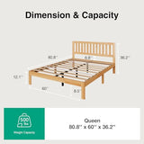 Novilla 12 Inch Queen Bed Frame with Headboard, Queen Size BedFrame with Headboard Classic Wooden Bed Frame Queen Size with Wood Slat Support, No Box Spring Needed, Easy Assembly, Natural Grain Wood Novilla
