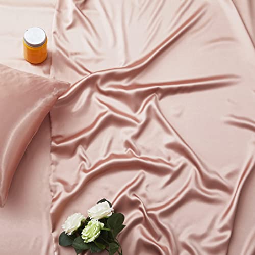 Manyshofu 6Pcs Rose Gold Duvet Cover Set Queen Size - Satin Fitted Sheet & Pillowcases, Silky Duvet Cover Manyshofu