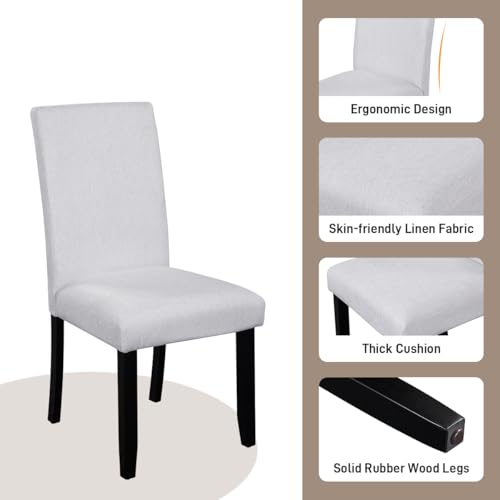 Merax 5-Piece Round Dining Table Set, Modern 4 Upholstered Chairs for Living,Kitchen Room, 43 Inch, Beige+White Merax