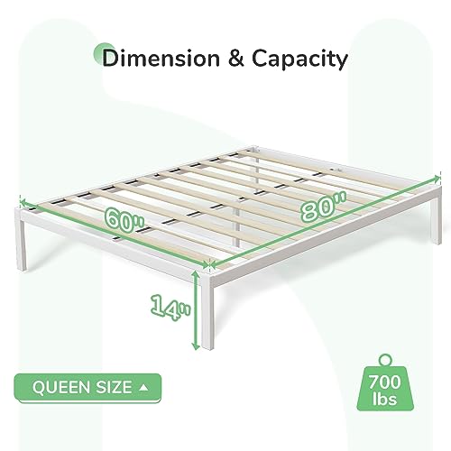 Novilla Queen Metal Platform Bed Frame with Wood Slat Support – Easy Assembly, White Finish - WoodArtSupply