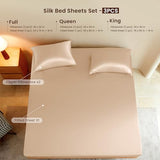THXSILK Luxury Mulberry Silk Fitted Sheet Set 3 Pcs, King Silk Bed Sheet Set with 16" Deep Pockets, Soft & Cooling Sheets, 1 Fitted Sheet, 2 Pillowcases with Zipper Closure - Champagne THXSILK