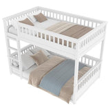 Bellemave Full Over Full Bunk Bed for Kids/Adults,Floor Bunk Beds with Inclined Ladder,Solid Wood Low Bunk Bed for Teens,Girls,Boys,Detachable,White Bellemave