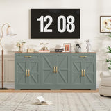 BOTLOG 71” Large Sideboard Buffet Cabinet with Storage, Farmhouse Kitchen Buffet Cabinet with Adjustable Shelves and 6 Barn Doors, Wood Coffee Wine Bar Console Table for Kitchen, Dining Room, Green BOTLOG