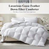 Ubauba Goose Feather Down Fiber Comforter Full Size - All Season White Fluffy Duvet Insert - Luxurious Hotel Bedding Comforter - Ultra Soft 100% Cotton Cover, Medium Warmth (82x86 Inch) Ubauba