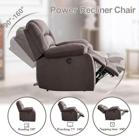 EBELLO Classic Power Recliner Chair, Oversized Electric Overstuffed Reclining Chair with Soft Cushion and Back, Sofa with Comfortable Armchair, Brown EBELLO
