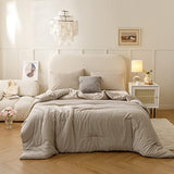 ROSGONIA Queen Comforter Set Oatmeal, 3pcs(1 Boho Oatmeal Comforter & 2 Pillowcases) All Season Soft Bedding Lightweight Bedspread Blanket Quilt ROSGONIA