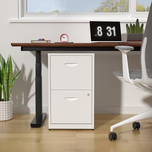 2 Drawer File Cabinet with Lock, Two Drawer Vertical Filing Cabinets, 18" Deep Steel Filing Cabinet for Home Office, Light Duty Metal White Filing Cabinet for Letter-Size Files - Assemly Requ - WoodArtSupply