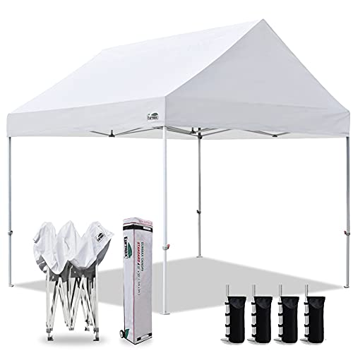 Eurmax USA Patented 10x10 Pop Up Canopy Tent Party Tent Commercial Instant Canopies Shelter with Heavy Duty Roller Bag,Bonus 4 Sand Bags (Snow White) Eurmax
