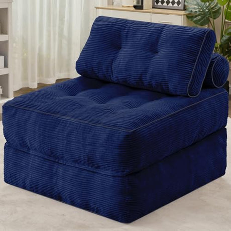 HABUTWAY Folding Sofa Bed, Convertible Sleeper Chair Bed w/Dual-Pillow & Handle, Foldable Floor Sofa Lounge w/Back Support for Living Room, Bedroom, Apartment, Office, Single, Navy Blue HABUTWAY