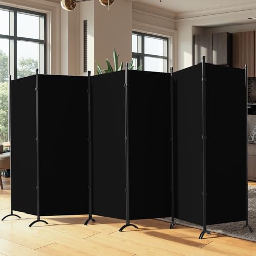 6 Panel Room Divider, Folding Privacy Screen Wall Divider for Room Separation, Freestanding Room Partitions for Home Office Dorm Decor,Black Grezone