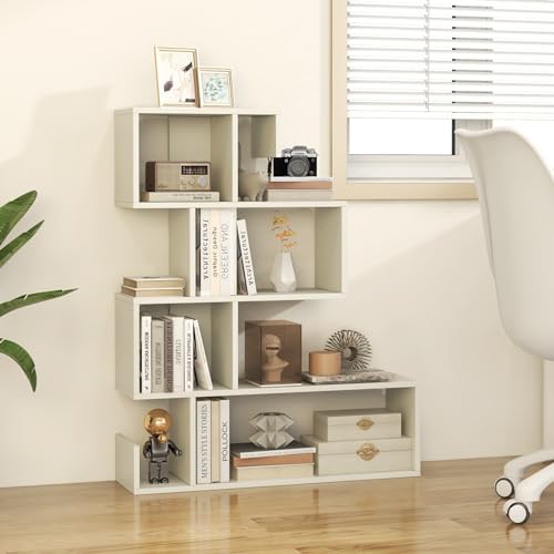 Tangkula 5-Tier S-Shaped Bookshelf – Modern Geometric Display Rack in White for Home & Office Tangkula
