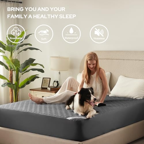 BEDLORE Waterproof Mattress Protector, Noiseless Queen Size Mattress Pad with Deep Pocket Fitted Up to 6"-18", Soft Breathable Dirt-Proof Bed Mattress Cover Washable Bedroom, Hotel (Gray) BEDLORE