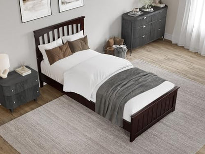 AFI Espresso Becket Twin XL Solid Wood Low Profile Platform Bed with Footboard - WoodArtSupply