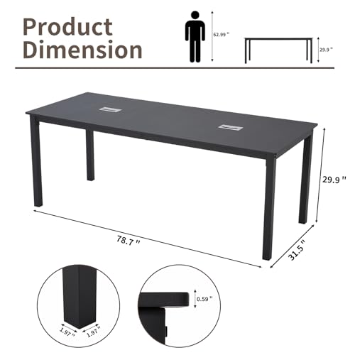 ECOTOUGE 6.5FT Conference Table, 78.7 inch Rectangle Meeting Seminar Table for 6-8 People, Modern Industrial Computer Desk with Spacious Desktop Business Tables for Home Office(Only Table) (Black) ECOTOUGE