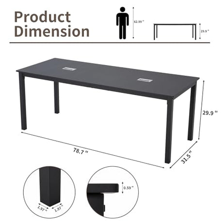 ECOTOUGE 6.5FT Conference Table, 78.7 inch Rectangle Meeting Seminar Table for 6-8 People, Modern Industrial Computer Desk with Spacious Desktop Business Tables for Home Office(Only Table) (Black) ECOTOUGE