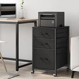 Raybee 3 Drawer File Cabinet Printer Stand Filing Cabinet Rolling File Cabinets for Home Office Fabric Vertical Office Storage Cabinet Fits A4, Legal, Letter Size, 16.9" D*15.6" W*26.6" H, Black Raybee