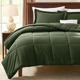 CozyLux Full Size Comforter Sets - Olive Green Comforter Full Size, 3 Pieces Box Stitched Bed Set for All Seasons, Soft Lightweight Bedding Sets with 1 Down Alternative Comforter and 2 Pillow Shams CozyLux