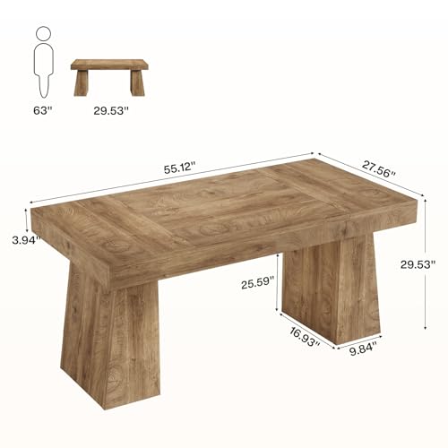 Tribesigns 55-Inch Executive Desk, Large Wood Office Computer Desk with Double Pedestal, Modern Minimalist Workstations Writing Table Conference Table Furniture for Home Office, Light Brown Tribesigns