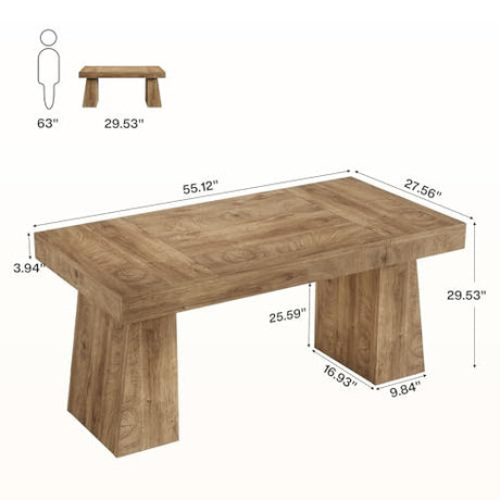 Tribesigns 55-Inch Executive Desk, Large Wood Office Computer Desk with Double Pedestal, Modern Minimalist Workstations Writing Table Conference Table Furniture for Home Office, Light Brown Tribesigns