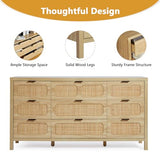 LEVNARY 9 Drawer Dresser for Bedroom, Rattan Dressers & Chest of Drawers, Large 58" Long Dressers Wooden Storage Organizer Dresser for Closet, Entryway, Living Room (Natural) LEVNARY