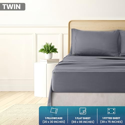 Utopia Bedding Twin Size 3 Piece Sheet Set - Brushed Microfiber - Soft Bed Sheets for Twin Size Bed Set - Includes 1 Fitted, 1 Flat, & 1 Pillow Case - Deep Pocket (Grey) Utopia Bedding