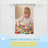 Giantex Loft Bed Twin Size with LED Lights, Wooden Low Bed Frames for Kids w/2 Doors, Under-Bed Play Space & Storage Bookcase, Modern Bedframe with Ladder & Safety Guardrail for Boys Girls (White) Giantex