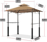 Eurmax USA 5x8 Grill Gazebo Shelter for Patio and Outdoor Backyard BBQ's, Double Tier Soft Top Canopy and Steel Frame with Bar Counters, Bonus LED Light X2(Khaki) Eurmax