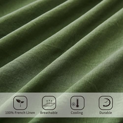 ATLINIA 100% Linen Fitted Sheet Mattress Cover - 1 Piece Stone Washed 15 Inch Deep Pocket Made from French Pure Flax Breathable Farmhouse Bedding(Green,King) ATLINIA