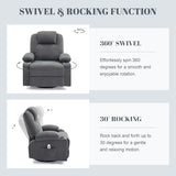 Weture Oversized Swivel Rocker Recliner Chair with Heat and Massage, Big Large Recliner Chair for Living Room, 360 Degree Swivel Rocking Single Sofa with Cup Holders and USB Port (Fabric, Darkgrey)