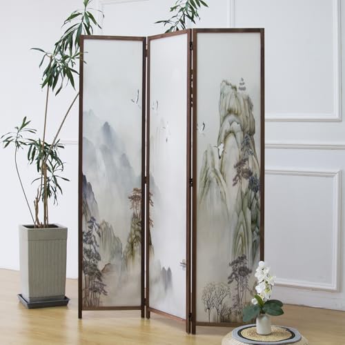 Furnnylane 3 Panel Room Divider Screen,Double Faced Room Divider Folding Wall Divider for Room Separation,Mountains and Waters Landscape,67" H x 47.2" W Furnnylane