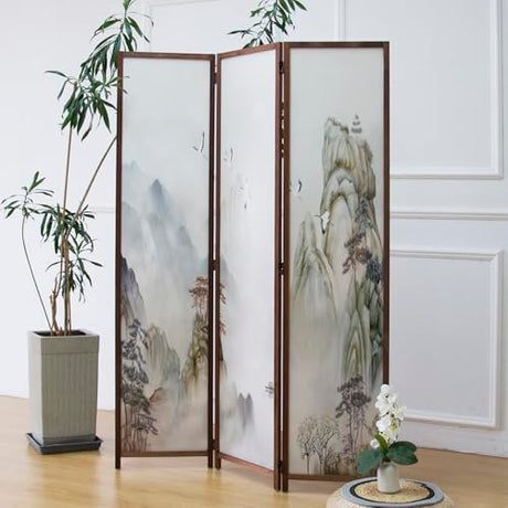 Furnnylane 3 Panel Room Divider Screen,Double Faced Room Divider Folding Wall Divider for Room Separation,Mountains and Waters Landscape,67" H x 47.2" W Furnnylane