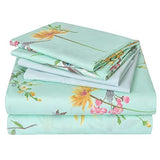 JSD Green Floral Queen Sheet Set 6 Piece, Soft Boho Printed Microfiber Bed Sheets Extra Deep Pocket, Oeko-TEX Certified JSD