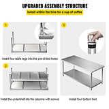 VEVOR Stainless Steel Prep Table, 72 x 30 x 34 Inch, 550lbs Load Capacity Heavy Duty Metal Worktable with Adjustable Undershelf, Commercial Workstation for Kitchen Restaurant Garage Backyard VEVOR