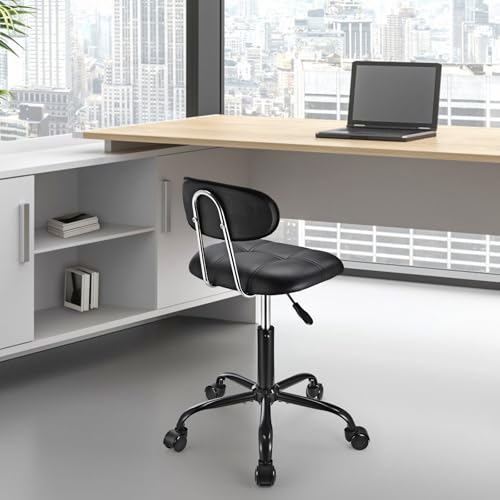 FNZIR Square Rolling Stool with Backrest Height Adjustable Chair Swivel Drafting Chair Stool Chair with Wheels Stable Base Foot Black FNZIR