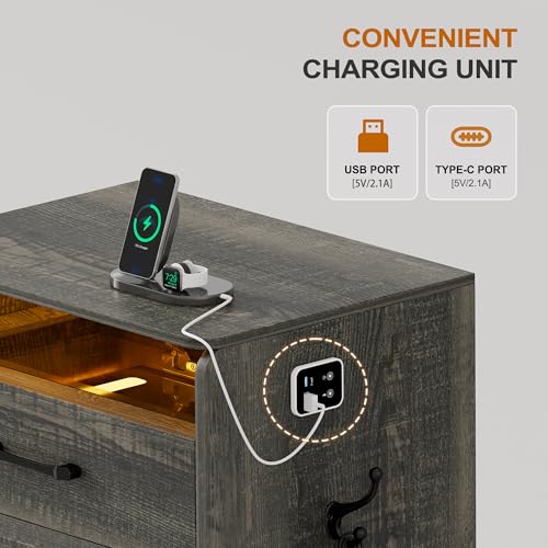 Lvifur 3 in 1 Vanity Desk with Flip Top Mirror and Lights,Glass Top Compact Vanity with 3Drawers &Rolling Stool, Modern Small Makeup Vanity Table w/Charging Station,Bedroom,Rustic Oak Lvifur